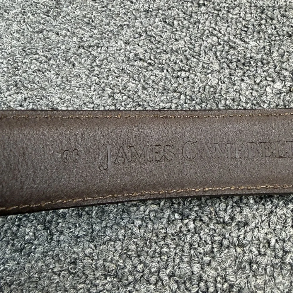 James Campbell Brown Genuine Leather Belt Size 36 Dark Brown Gunmetal Buckle